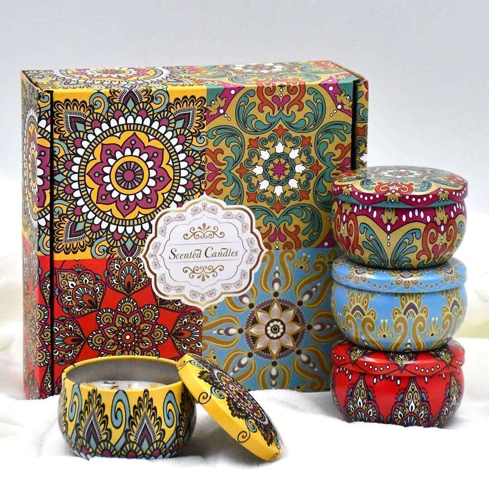 4pcs/box Scented Set Gift Islamic Arabic Patterns Aromatic Candle Jar DIY Smokeless Couples Romantic Incense Candles W260304