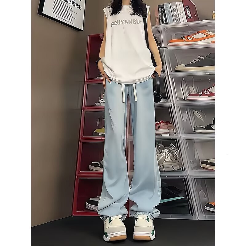 Artistic New Style Ins Light Blue Ice Silk Jeans For Men Summer Thin Style Youth Trendy Designer Pants And Simple