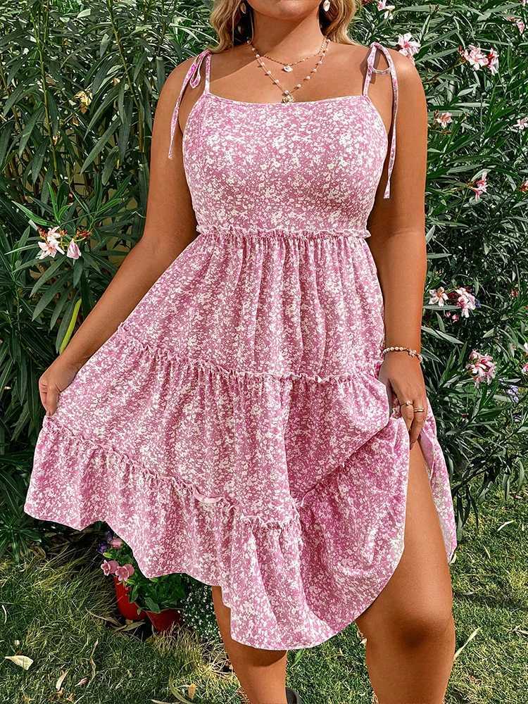 Plus Size Womens Sling Back Cutout Short Sleeve Dress with Scrolls Sleeveless Bohemian Mini Dresses M260304
