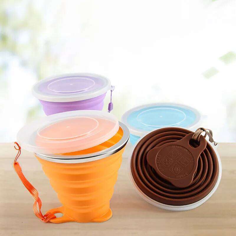 Mini Retractable Folding Cup SiliconeOutdoor Travel Portable Teacup Coffee Drinking Mug with Lid S260303