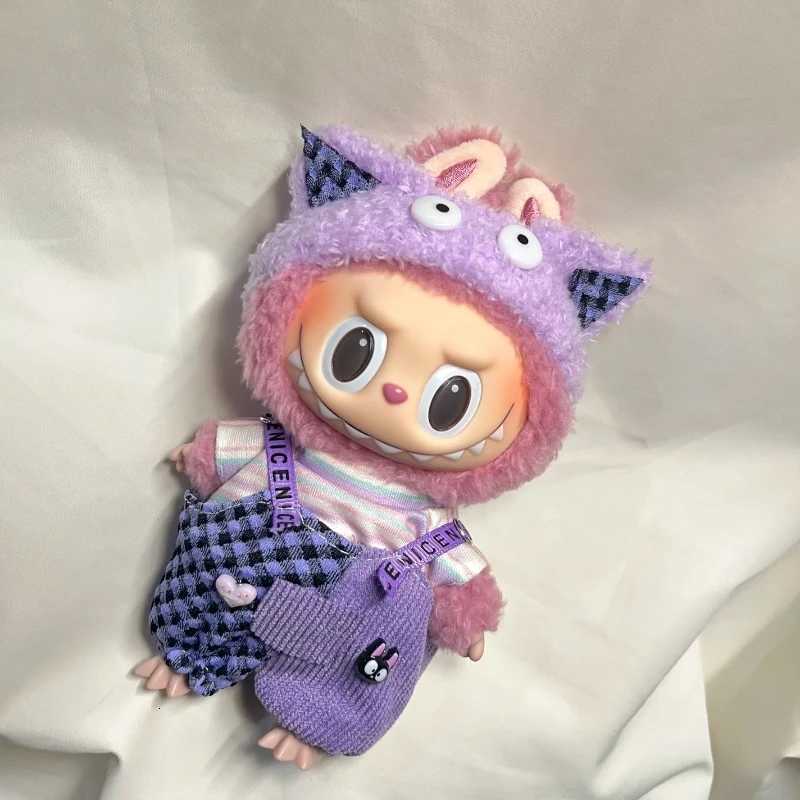 Classic Black Tweed Set with Camellia Bow, Pearl Bag & Shoes for 17cm V2 Labubu Dolls Luxury Outfit AccessoriesT260304