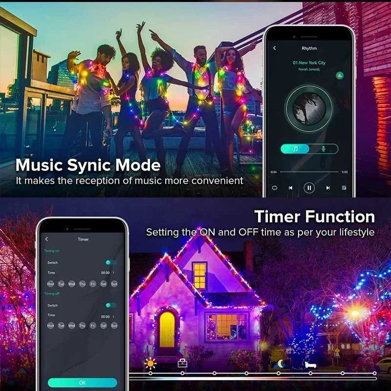 Smart LED Fairy Lights RGB Wire String Lights App Remote Control USB Powered Music Sync for Weddings Outdoor Parties Home Decor H260304