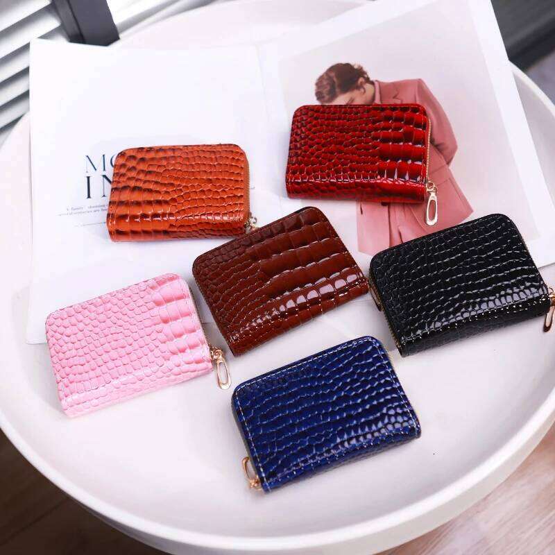 Women's Wallet Crocodile Pattern PU Leather Zipper Holder Organizer Multi Slot Blocking Credit Card Case Purse for Women C260304