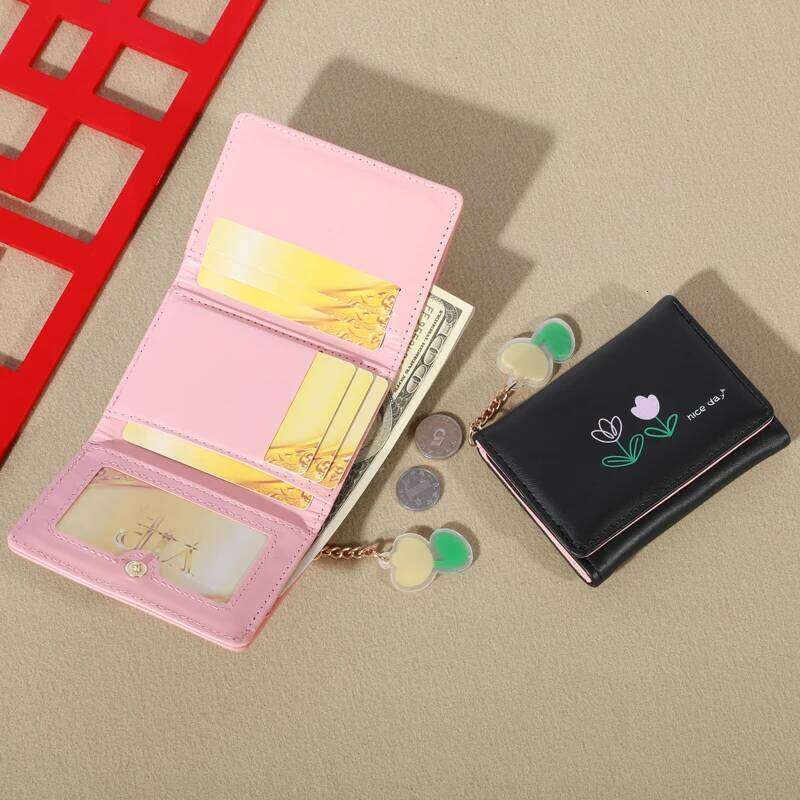 2024 New Women's Flower Short Fold Personalized Student Cute Mini Fashion Handheld Zero Wallet C260304