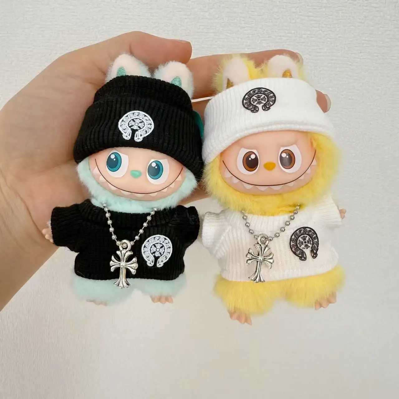 Fashion Cross Knit Set with Beanie & Sweater for 10cm Labubu Series 40 Dolls DIY Decorative AccessoriesT260304