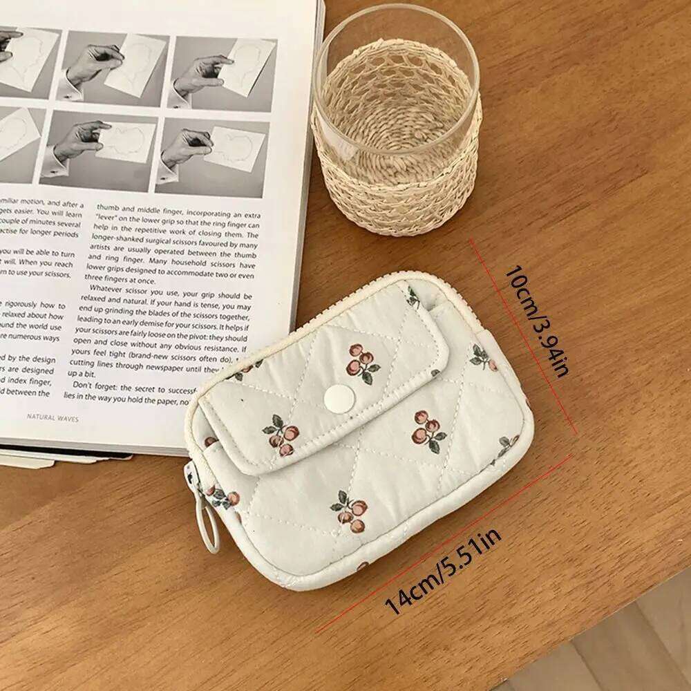 Stripe Floral Coin Purse Flower Large Capacity Small Makeup Lipstick Earphone Card Holder Mini Canvas Storage Bag Daily C260304