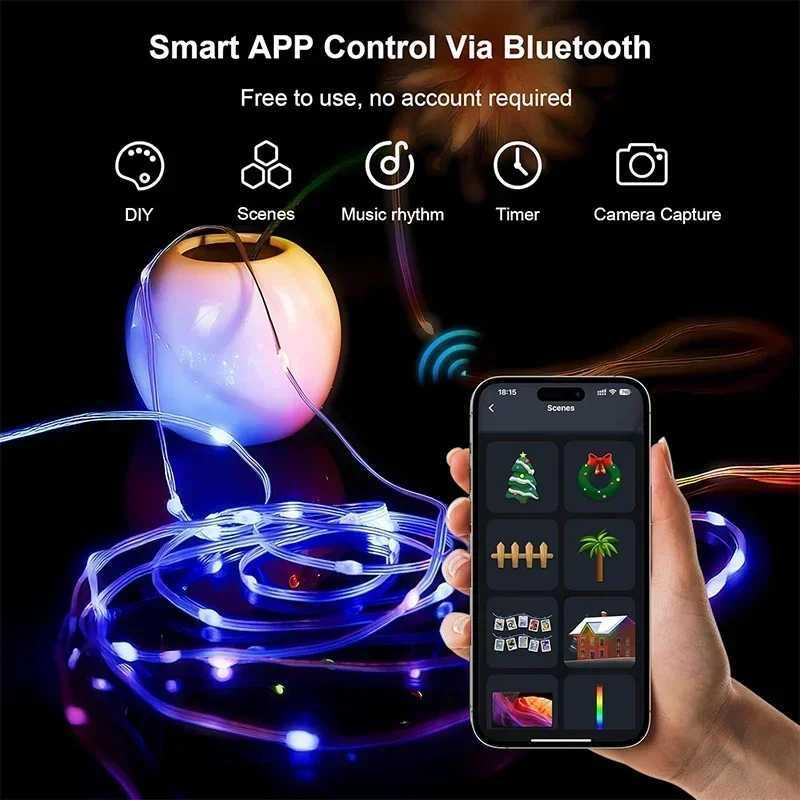 Smart LED Fairy Lights RGB Wire String Lights App Remote Control USB Powered Music Sync for Weddings Outdoor Parties Home Decor H260304