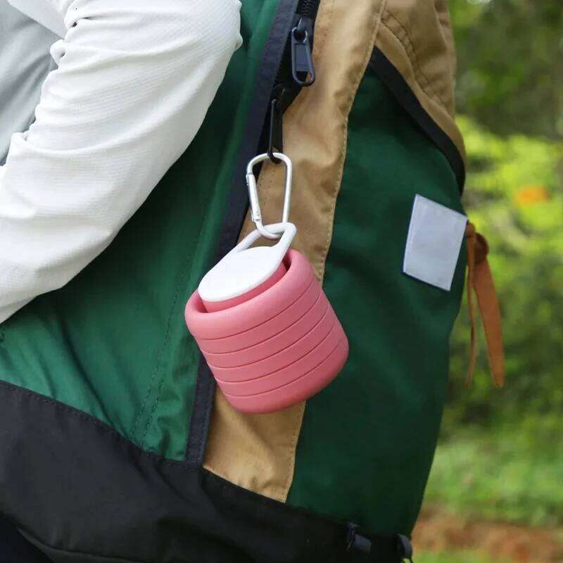 Creative Folding Outdoor Travel Silicone Sports Kettle Portable Hiking Cup with Carabiner Clip Cycling Water Bottle S260303