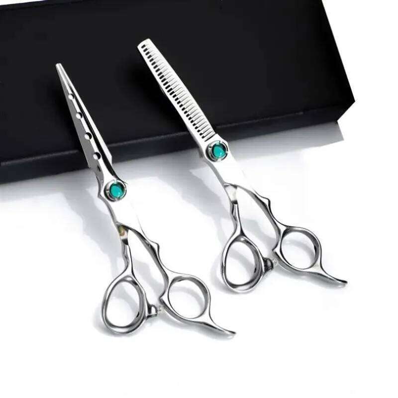 Professional JP440c steel 6 '' green gem hair cutting barber tools Tiger haircut thinning shears hairdresser scissors H260303