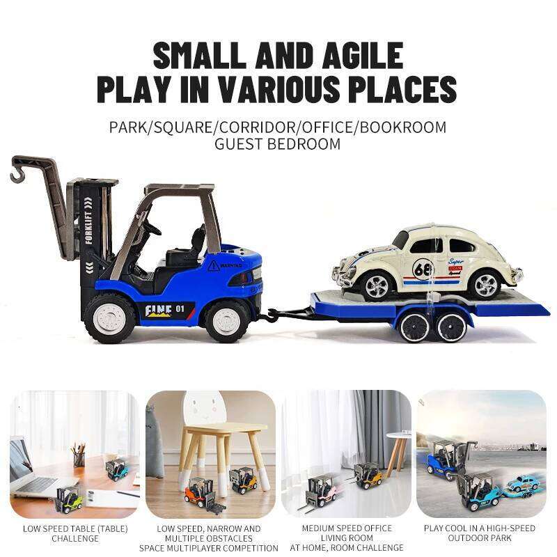 1/64 RC Forklift Trailer Full Scale Mini Rc Car With Flatbed Truck & Crane Sound Lights Tabletop Vehicles Boys Toys Z260303