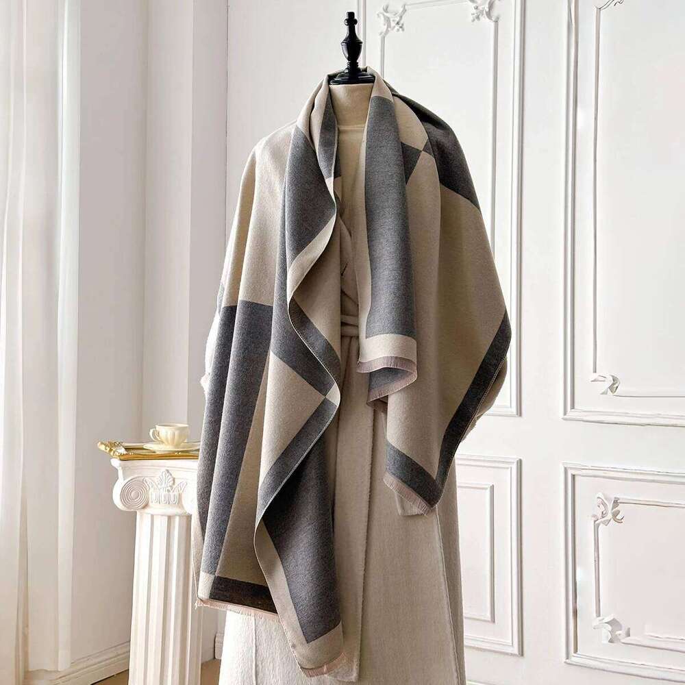 2025 Brand Elegant Geometric Print Faux Pashmina Shawl - Soft Warm Fringed, Ideal for Autumn & Winter Outdoor XJ260304