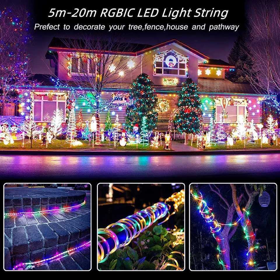 Bluetooth APP DIY LED Fairy String Light RGB IC Waterproof Addressable Dream Color Garland Christmas Party Decor Lamp USB 5M-20M H260304