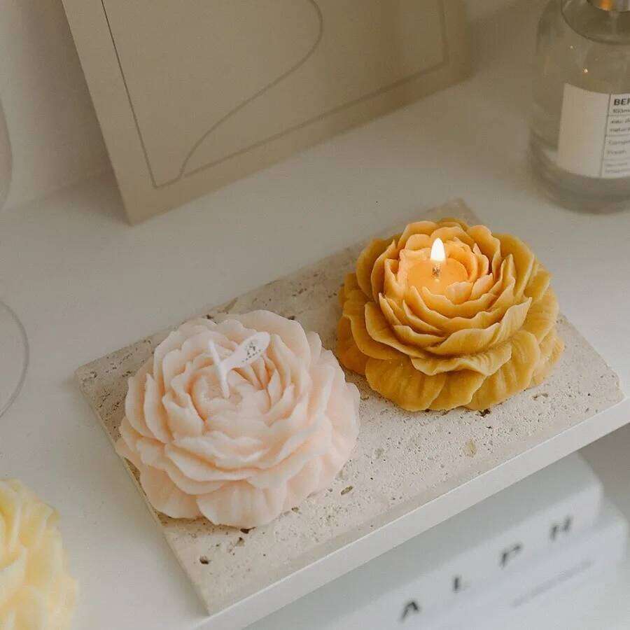 1pc Handmade Peony Flower Shape Scented Candle Long Lasting Fragrance Home Decoration and Relaxation Ideal for Bedroom/Spa W260304