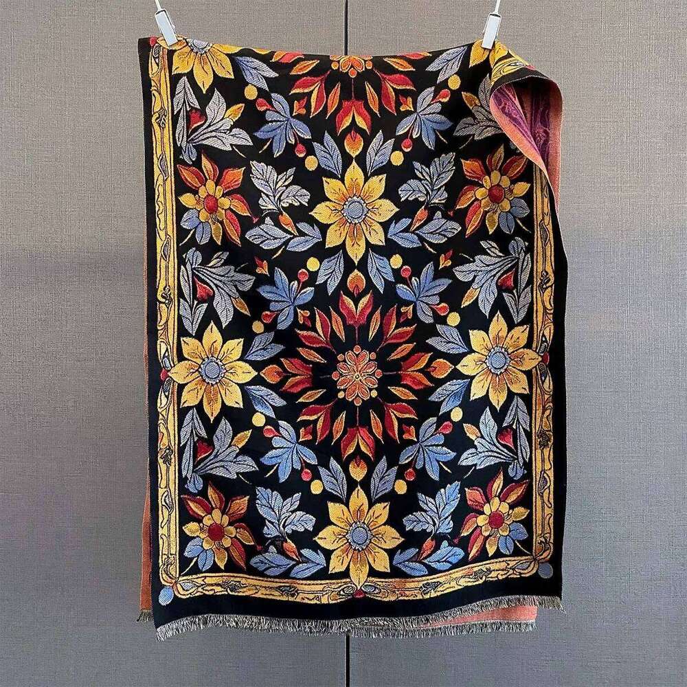 Thickened Warm Scarf For Women Retro Long Tassel Pashmina Shawl Faux Cashmere Warps Autumn Winter Floral High Quality Blanket XJ260304