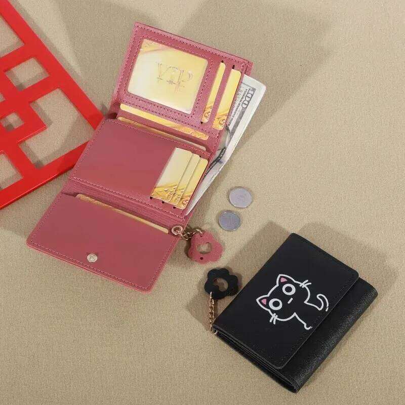 2023 New Small Female Cat Short Fold Personalized Student Cute Mini Fashion Zero Wallet C260304