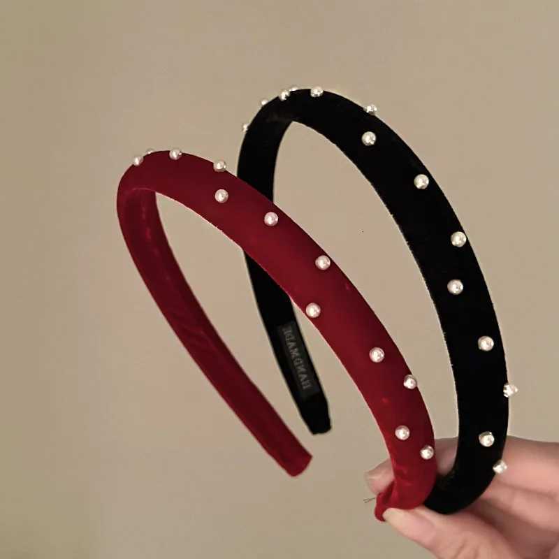 French vintage sweet wine red pearl velvet headband girls go out with everything simple fine edge headband headwear H260304 - view 6