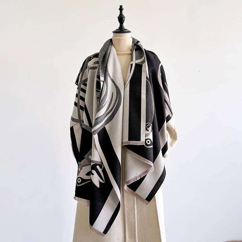 Women's Winter Luxury Thick Warm Pashmina Wrap Imitation Cashmere Scarf with Paisley Jacquard Design for Casual Wear XJ260304