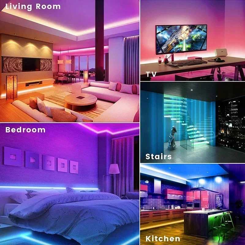 LED Strip Light RGB 5050 Music Sync Color Changing Led Lights App control DC12V Flexible Lamp Tape for Room Decor with EU Plug H260304