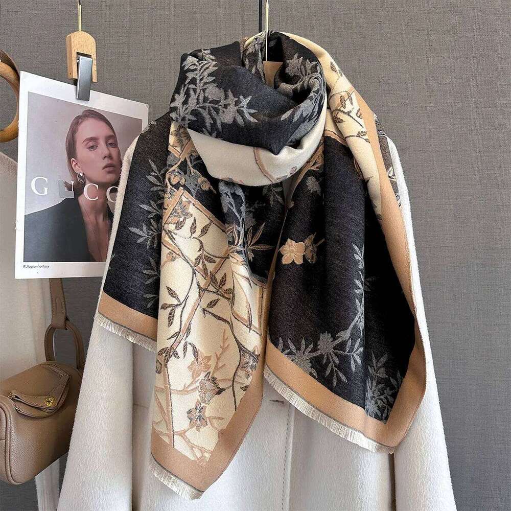 Winter Warm Scarf For Women Luxury Long Tassel Pashmina Shawl Faux Cashmere Warps Autumn Floral High Quality Blanket XJ260304