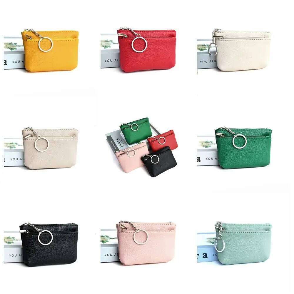 Portable Zipper PU Leather Coin Credit Card Holder Pure Color Mini Purse Change Bag with Key Ring Short Wallet Gift C260304