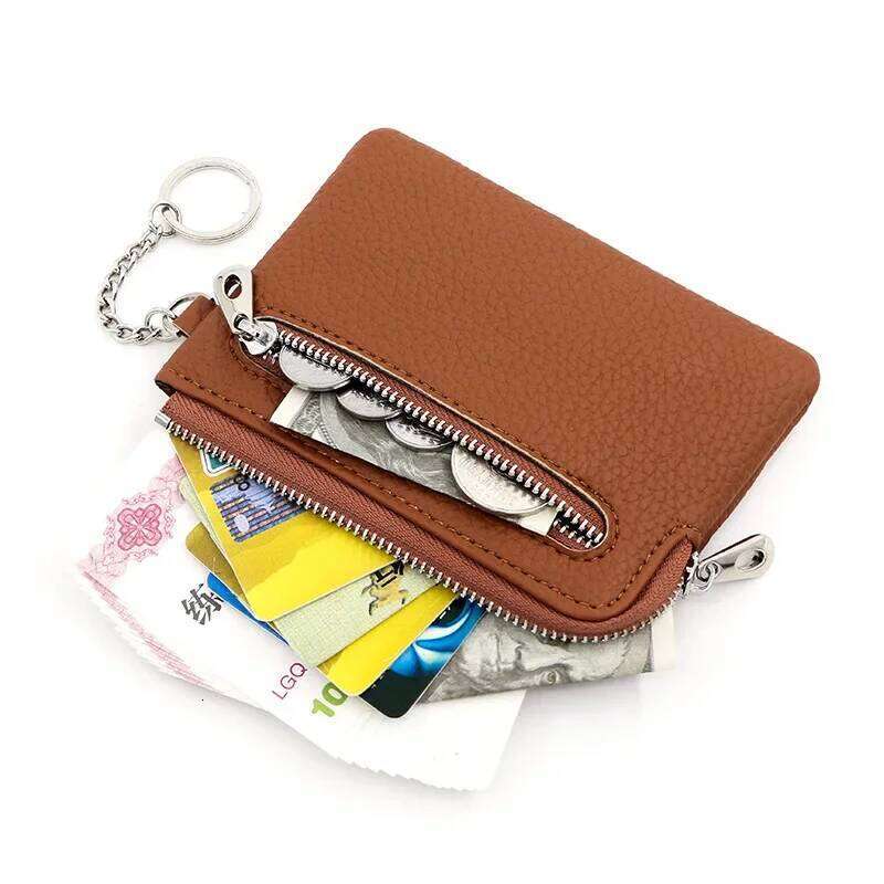 Brown Colored Coin Organizer Wallet PU Leather Key Chain ID Credit Card Holder Portable Money Storage Bags Pouch C260304