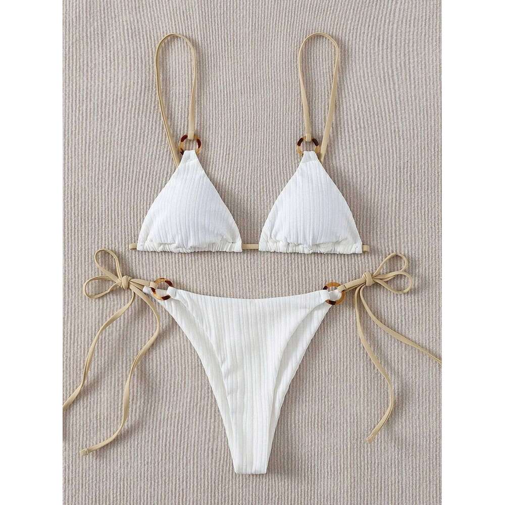 sexy rib texture triangle string bikini set women push up padded thong swimsuit female cut out bathing suit swimwear biquini Y260303