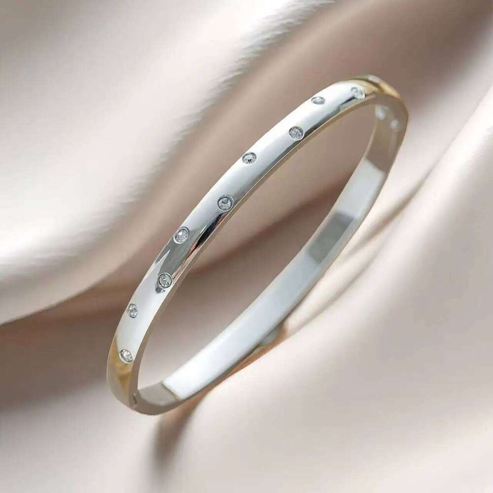 Women's Stainless Steel Round Zircon Inlaid Bracelet Bangles Couple Matching Holiday Gift Party Daily Wear Jewelry XJ260303