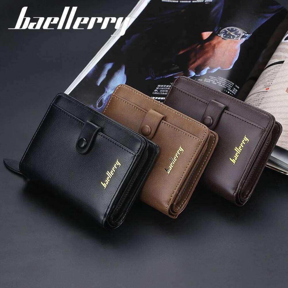 Baellerry Mens Luxury Vertical Wallet RFID Blocking Large Capacity Zip Around Card Holder Multiple Slots Leather Billfold C260304