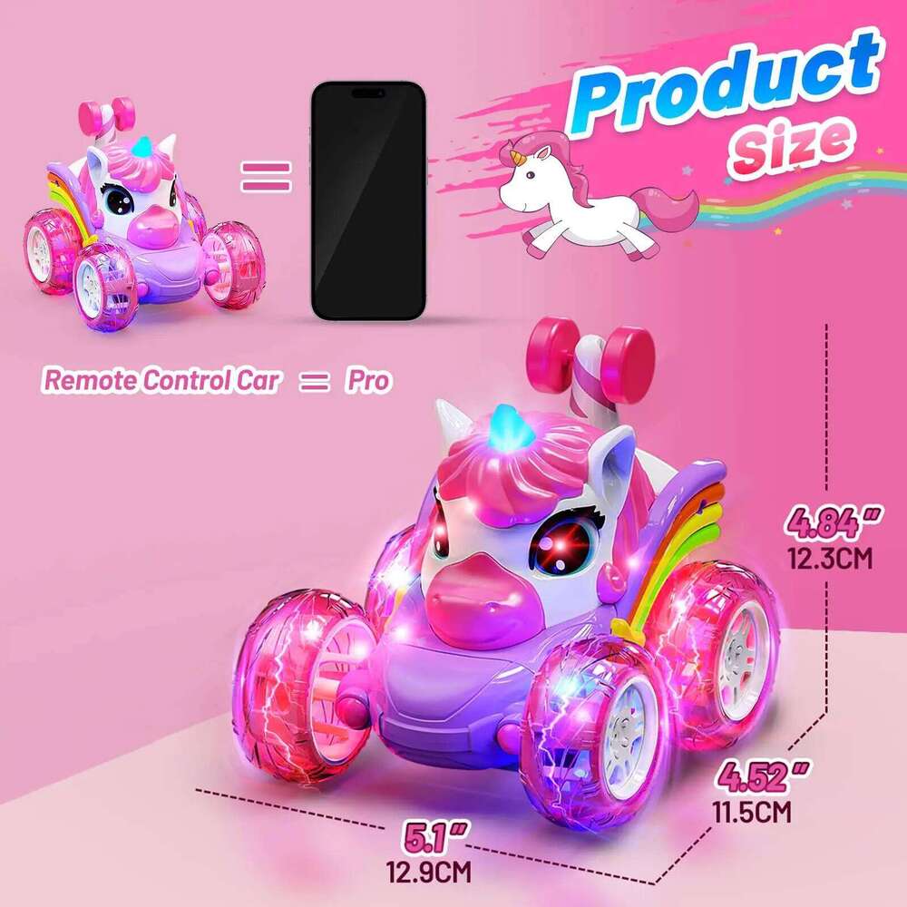 2.4G RC Unicorn for Girls Remote Control Stunt Car with Lights, Drift, Chase, Twist Dance, Fun Birthday & Holiday Gift Z260303