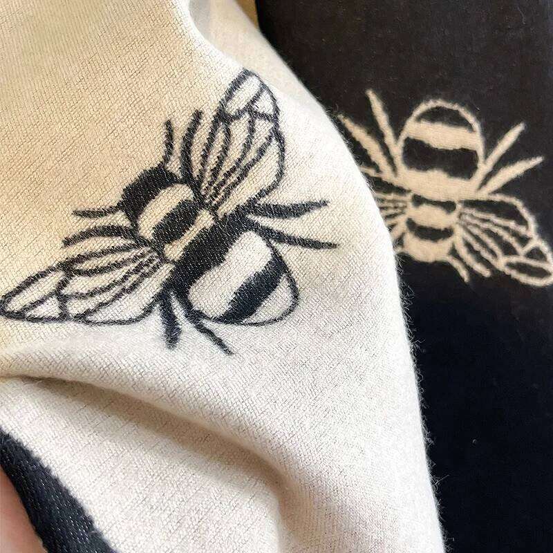 Luxury Brand Two-Sided Bees Imitation Cashmere Soft Warm Fringe Pashmina Shawl Winter Coldproof Windproof Blanket Scarf XJ260304
