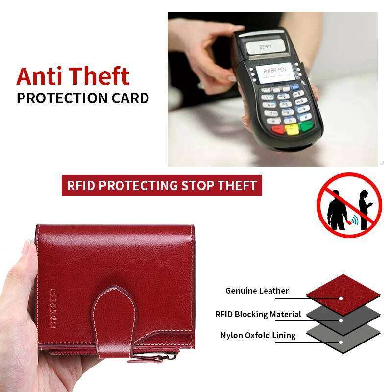 RFID anti-theft brush new three multi fold genuine leather cowhide wallet multifunctional anti tamper magnetic card bag sho C260304