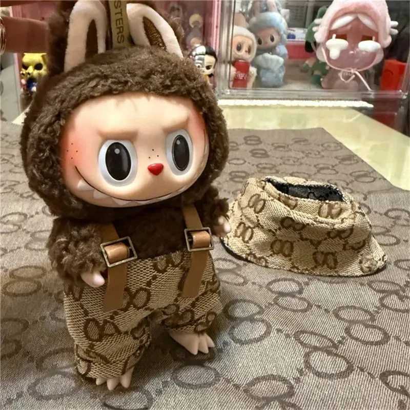 15/17cm Labubu Brown Tweed Retro Skirt Set, Luxury Doll Outfit with Messenger Bag for Party AccessoriesT260304