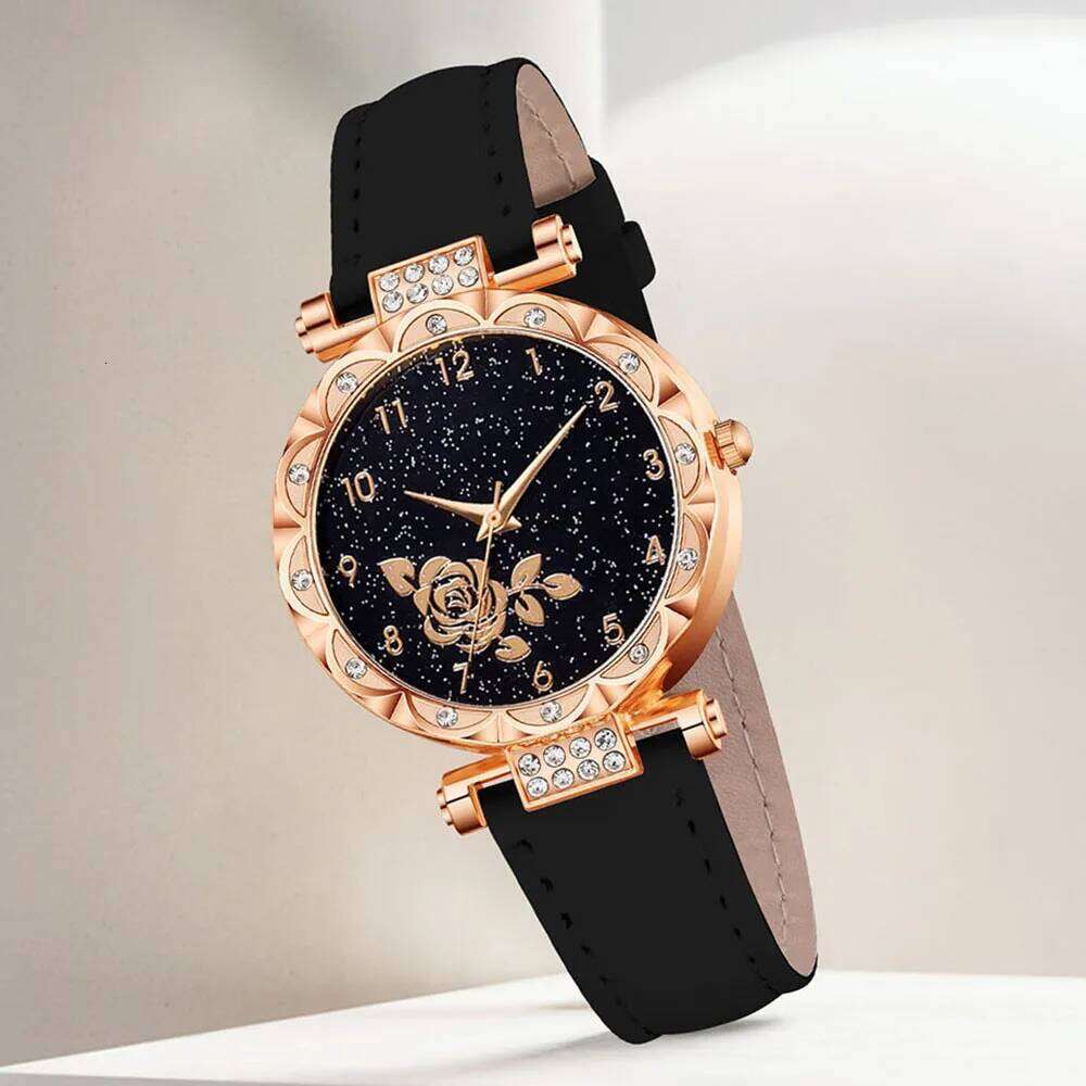 7PC Women's Fashionable and Elegant Flower Element Dial Quartz Watch Bracelet Necklace Ring Earrings Set Perfect Gift XJ260303