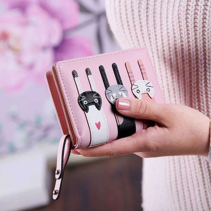 Women Tassel Bag Zipper Purse Coin Small Change Holder New Cute Cat Wallets Short Clutch Monederos Purses PhotoHolder C260304