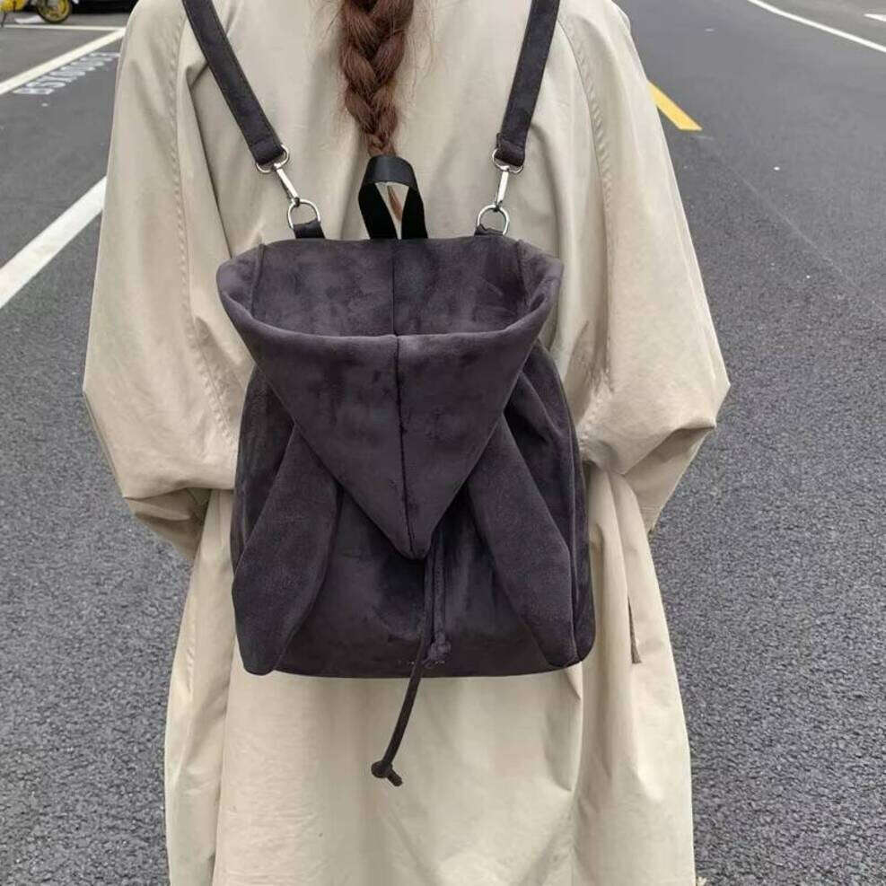 OLOEY Creative Sweatshirt Hat Backpack Retro Cute Casual Niche Personalized Design Commuter Bags Solid Color Versatile Backpacks