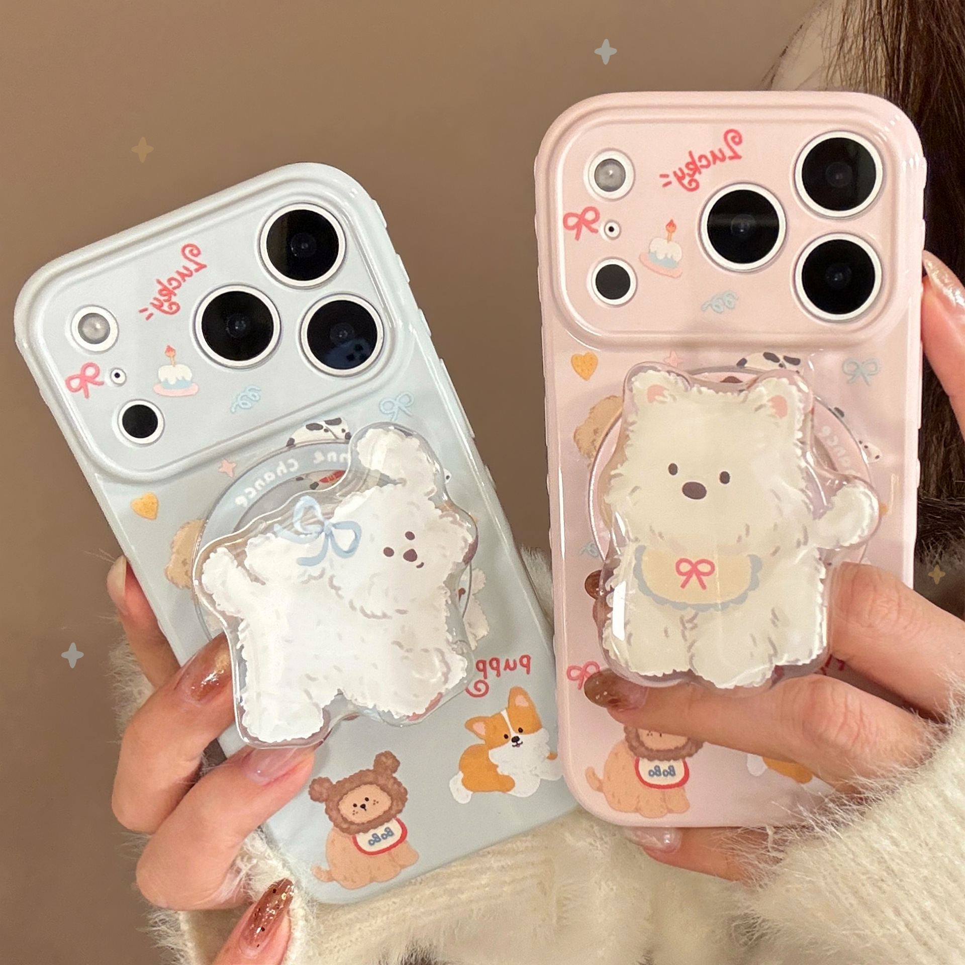 Korean Style Cute Dog Magnetic Kickstand Phone Case For iPhone 17 Pro Max 16 15 14 13 Shockproof Soft Cover