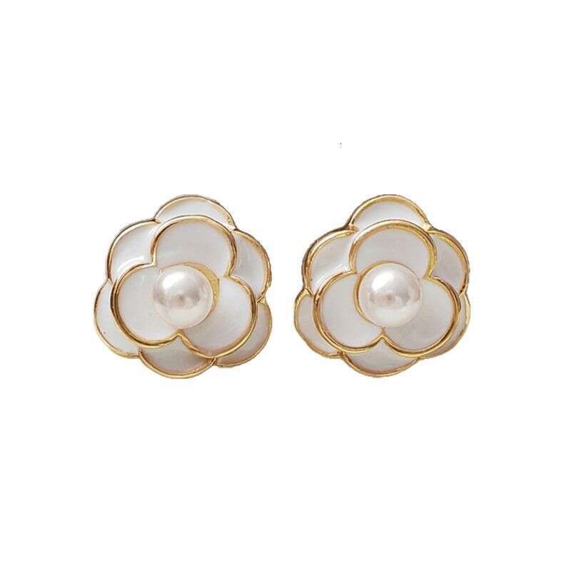 Womens Jewelry Earrings Clip-Ons Classic Black & White Enamel Camellia Non-pierced Earrings for Women