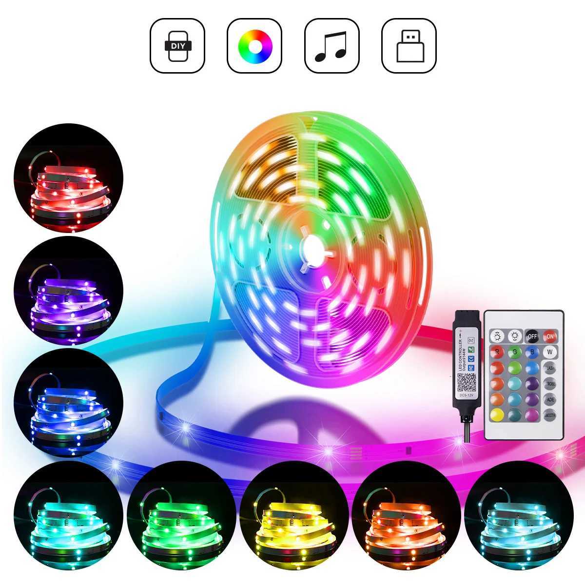 1M-30M LED Strip Light Music Sync 100ft 5V USB Powered LED Light Strip with Remote RGB 3535 Color Changing LED Strip for Decro H260304