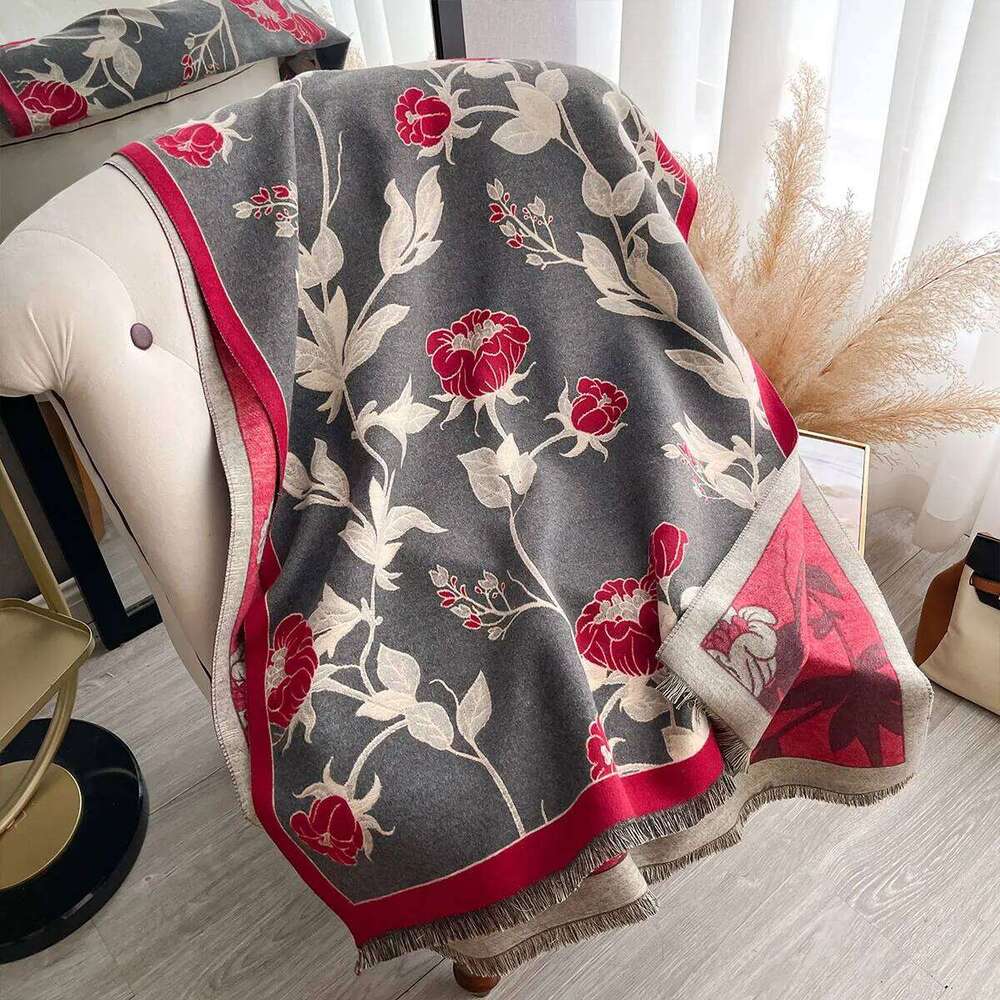 Ladies' Thickened Luxury Winter Flower Scarves Two-Sided Faux Cashmere Jacquard High-Quality Wool Pashmina Wrap 2025 XJ260304