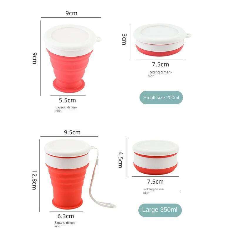 Portable Silicone Folding Water Cup 200/350ml Heat Resistant Telescopic Collapsible Foldable Mug With Lid For Travel Camping S260303