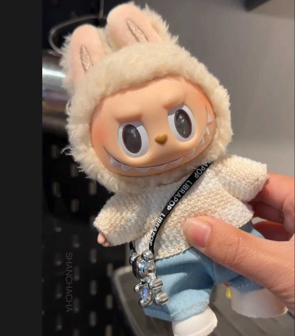 Classic Black Tweed Set with Camellia Bow, Pearl Bag & Shoes for 17cm V2 Labubu Dolls Luxury Outfit AccessoriesT260304