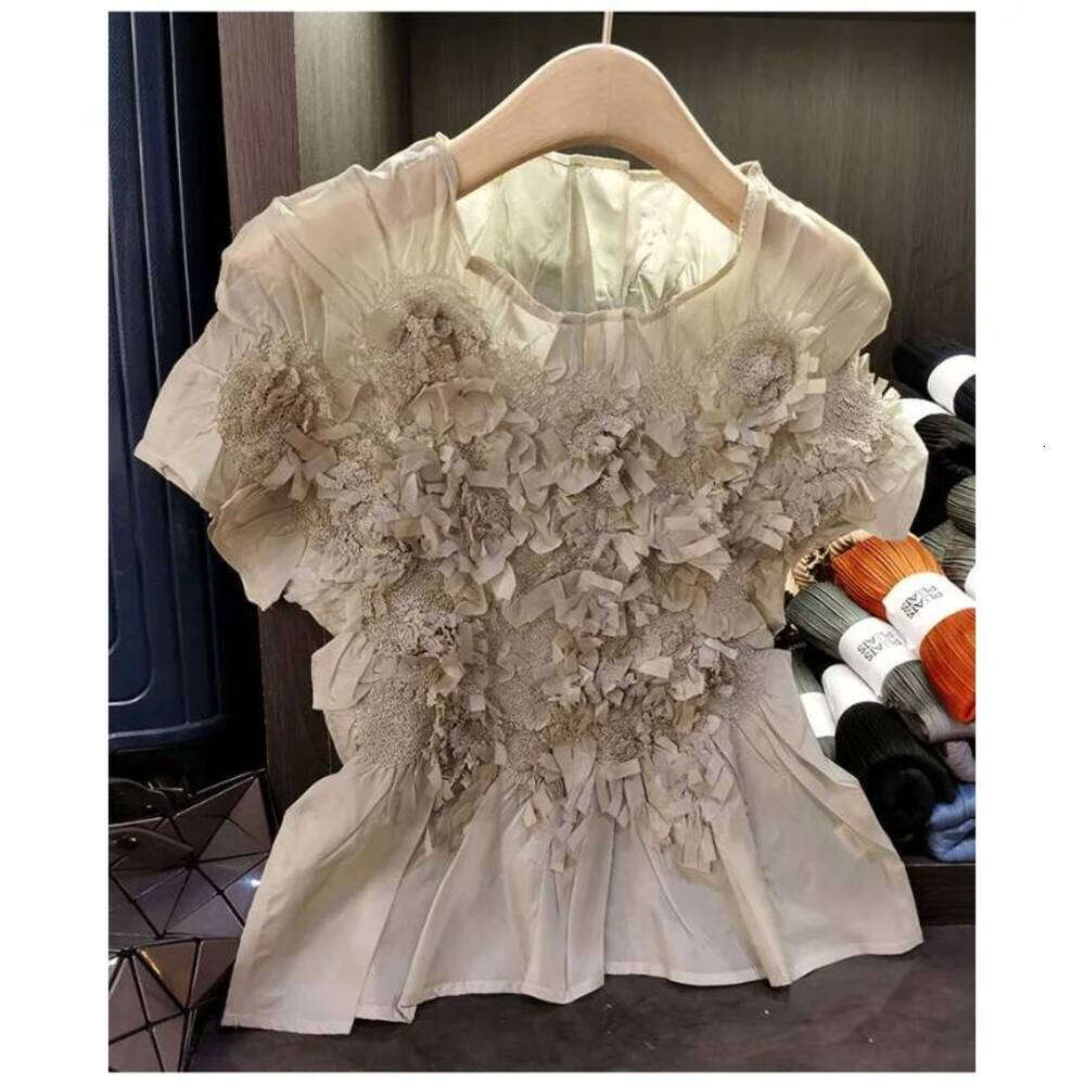 ZHE HAN Miyake Pleated Tops Elegant Commuter Slim Thin Short-Sleeved T-Shirt Female Summer New Simple Vacation Clothing Wrinkle-Free