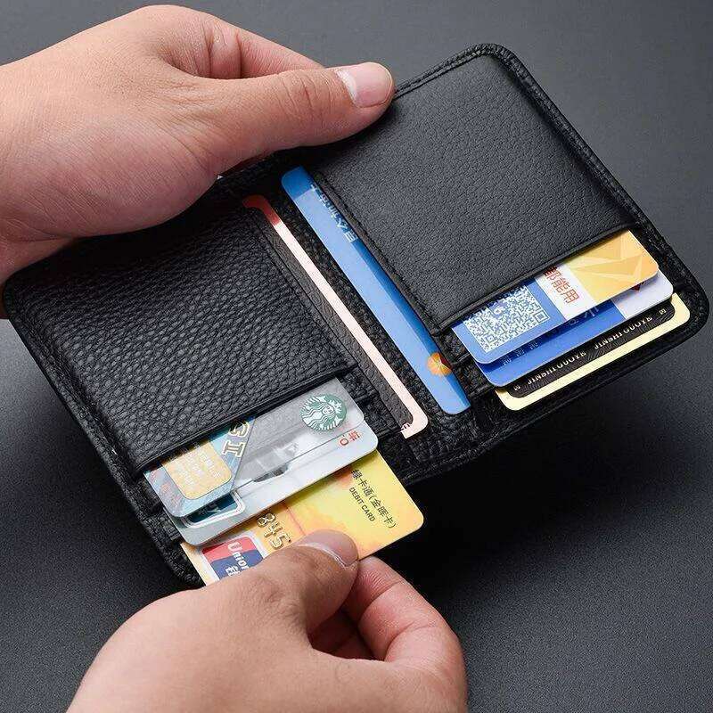 Men's Ultra-Slim Synthetic Leather Card Holder - Multi-Function Mini Short Wallet for License & Cards Large Capacity Yet Compact C260304