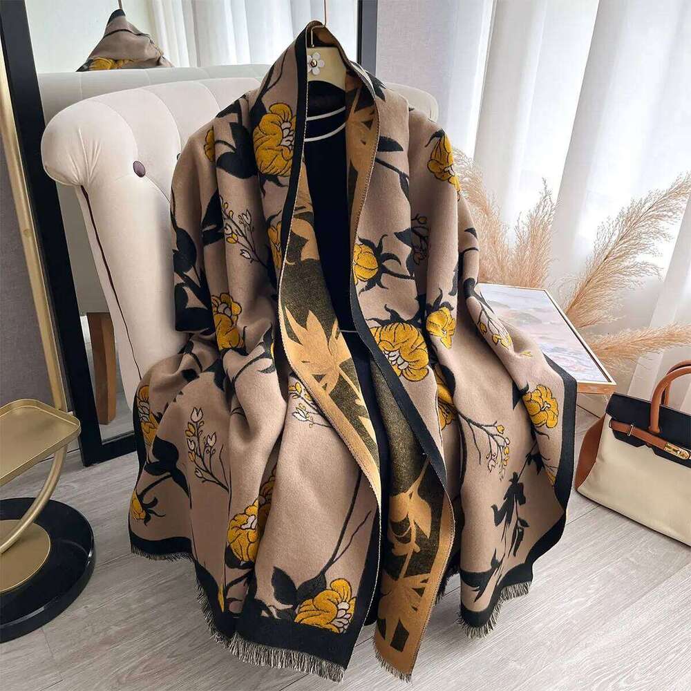 Ladies' Thickened Luxury Winter Flower Scarves Two-Sided Faux Cashmere Jacquard High-Quality Wool Pashmina Wrap 2025 XJ260304