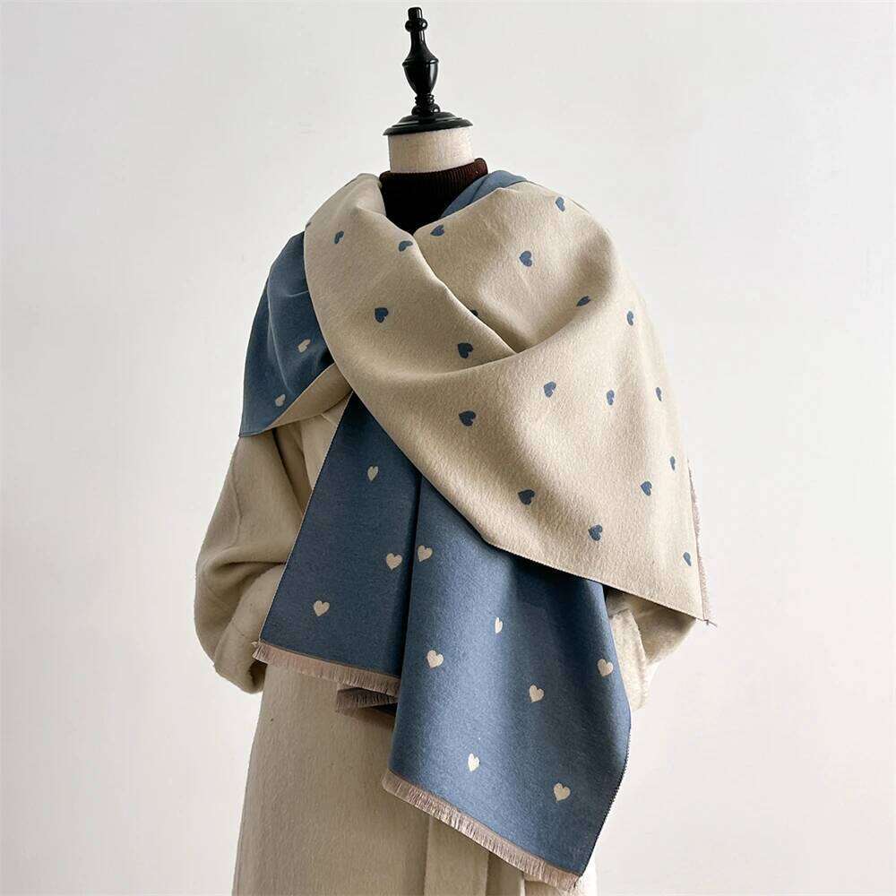 Autumn Winter Heart-Shaped Texture Color-Blocked Fashion Double-Sided WomenFaux Cashmere Warm Scarf Air Conditioner Shawls XJ260304