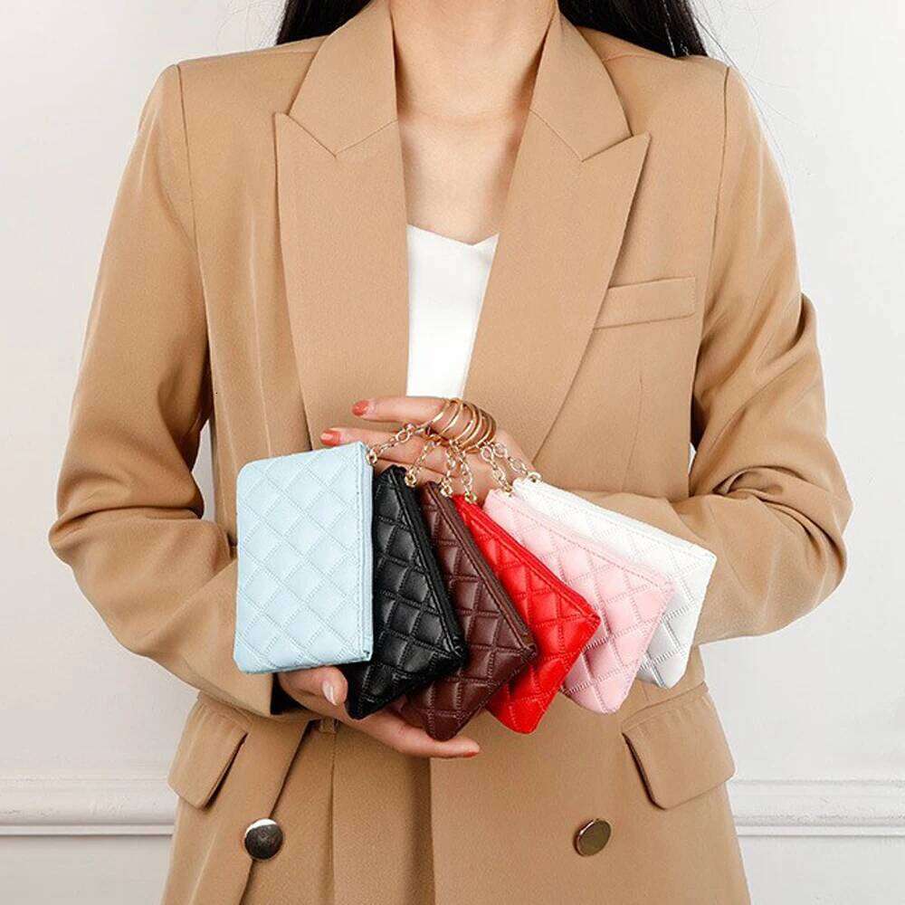 Black PU Mini Wallet Classic Diamond-checkered Zipper Key Bag Money Pocket Women Small Card Holder Coin Purse 6 Color C260304