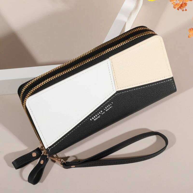 Lychee patterned Women's Wallet with Double Zipper, Large Capacity Multiple Card Slots, Phone Pouch, Casual PU Leather Clutch Ba C260304