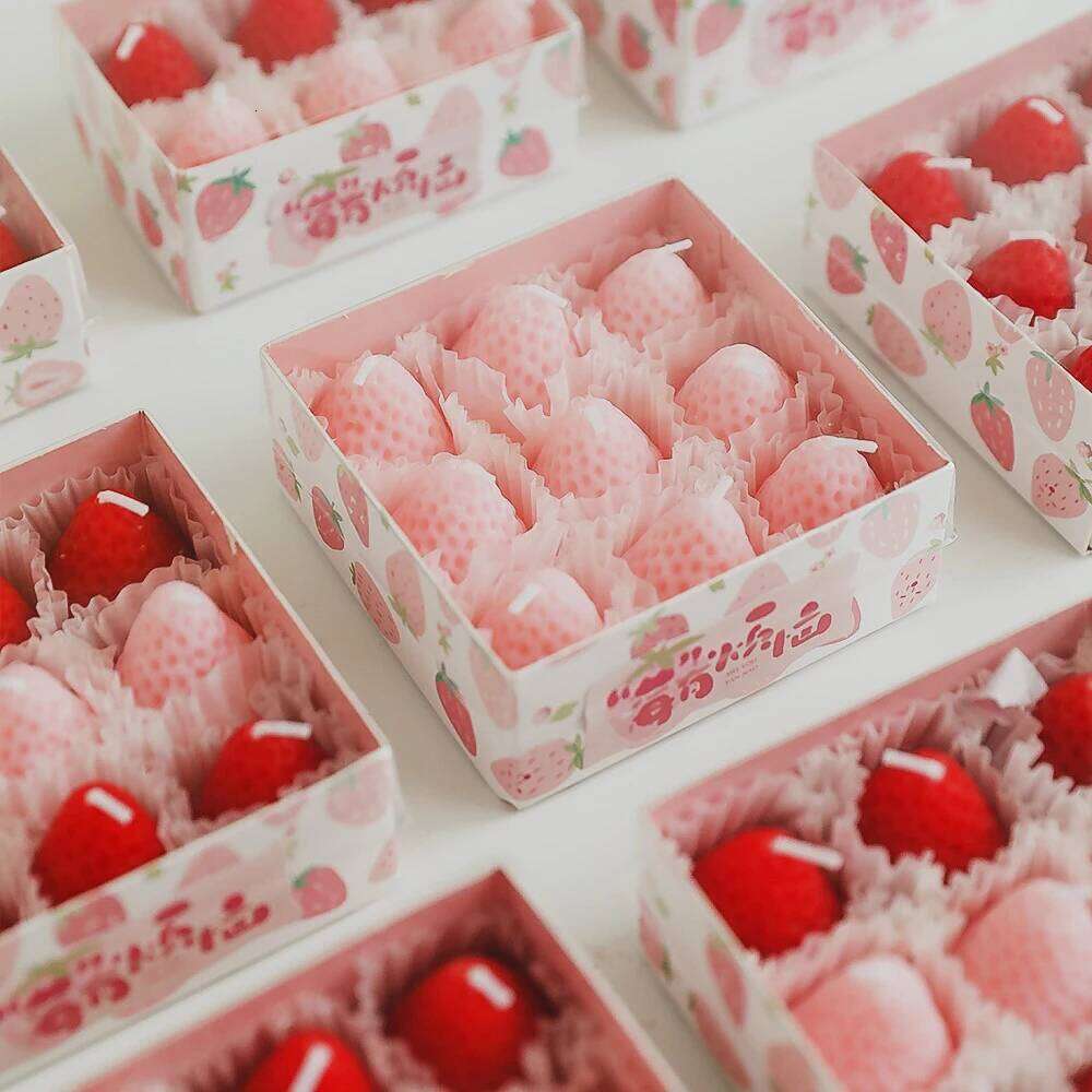 1 Set Strawberry Gift for Guests Decorative Scented Candles Fruit Food Candle Boxes W260304