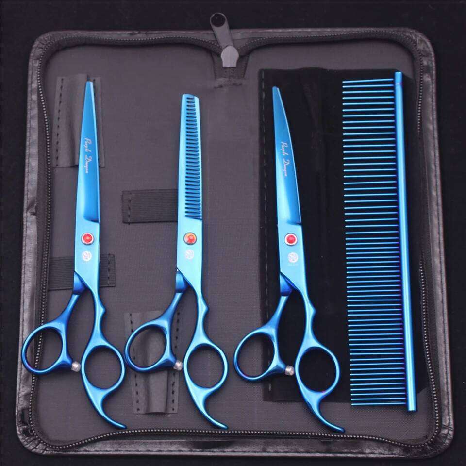 Purple Dragon Pet 7'' Stainless Dog Groomming Scissors Kit Straight Thinning Chunker Curved Shears Z3003 H260303