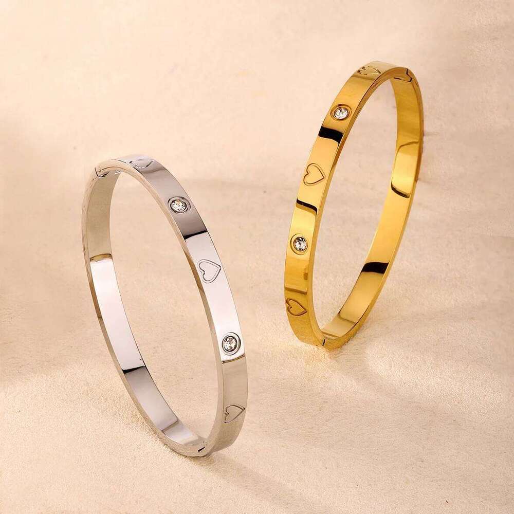 Fashion Popular 316L Stainless Heart CZ Diamond Cuff Bangle For Women Men Unisex Titanium Steel Anti-rust Bracelet Jewelry XJ260303